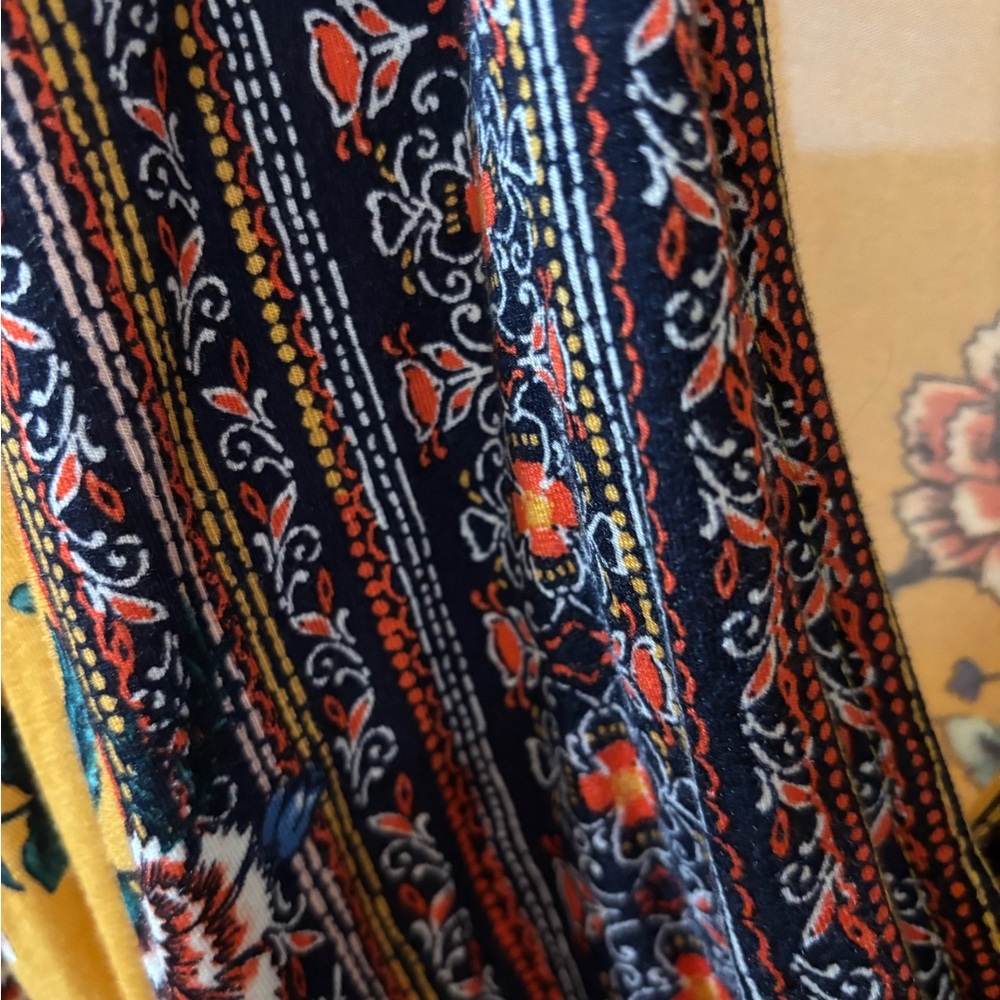 Loveappella Mustard Floral Wrap Top | Boho Tie Blouse - Picture 6 of 7